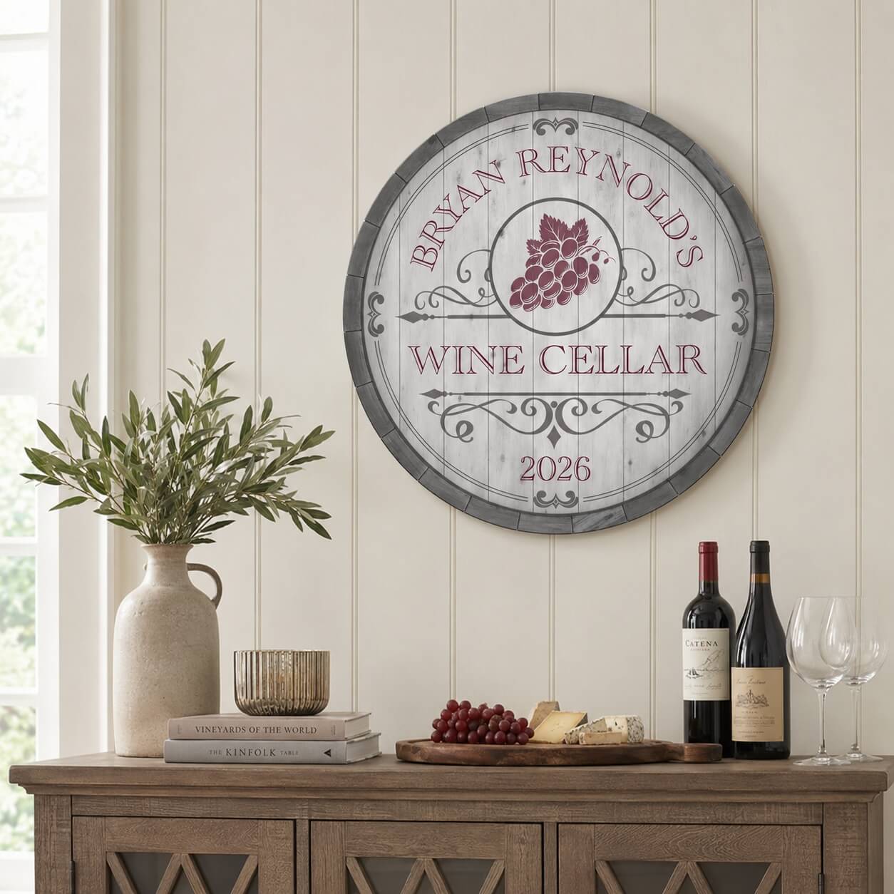 Beauteous Barrel Custom Wine Cellar Sign (2 Colors) - Wine Decor Wall Art