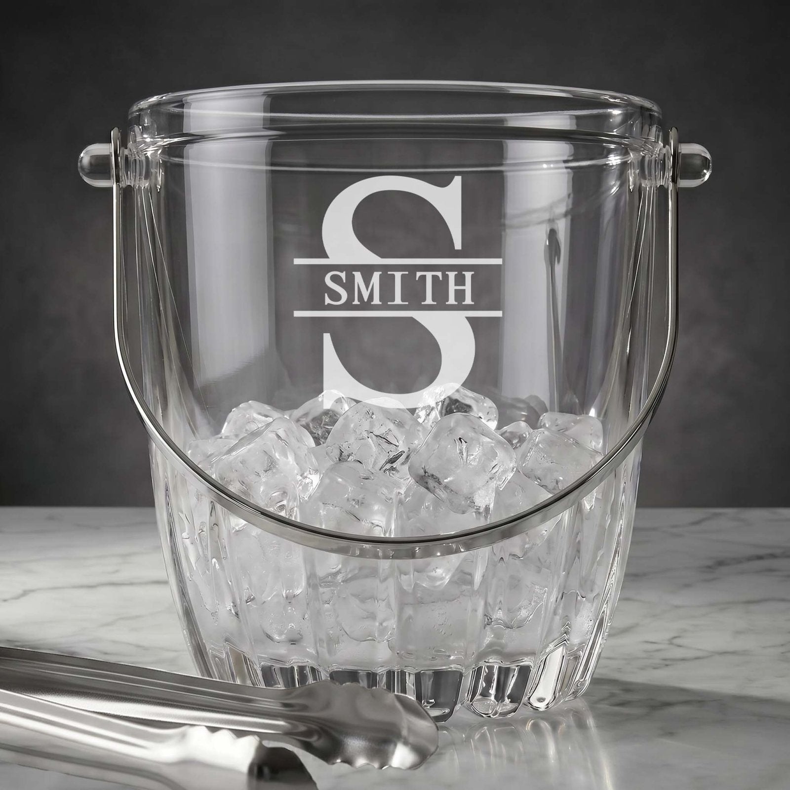 Calvera Monogrammed Chill Tabletop Glass Ice Bucket w/ Tongs (33 oz)