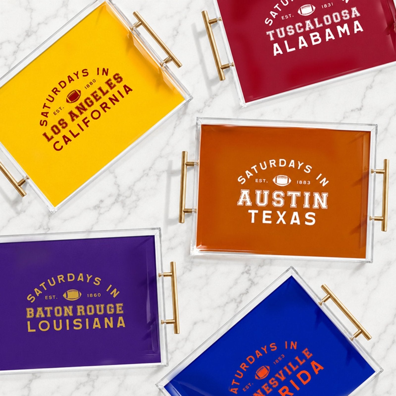 College Football Acrylic Serving Tray w/ Gold Handles