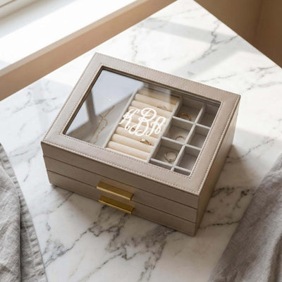 Custom Jewelry Box Organizer w/ Drawers, Champagne