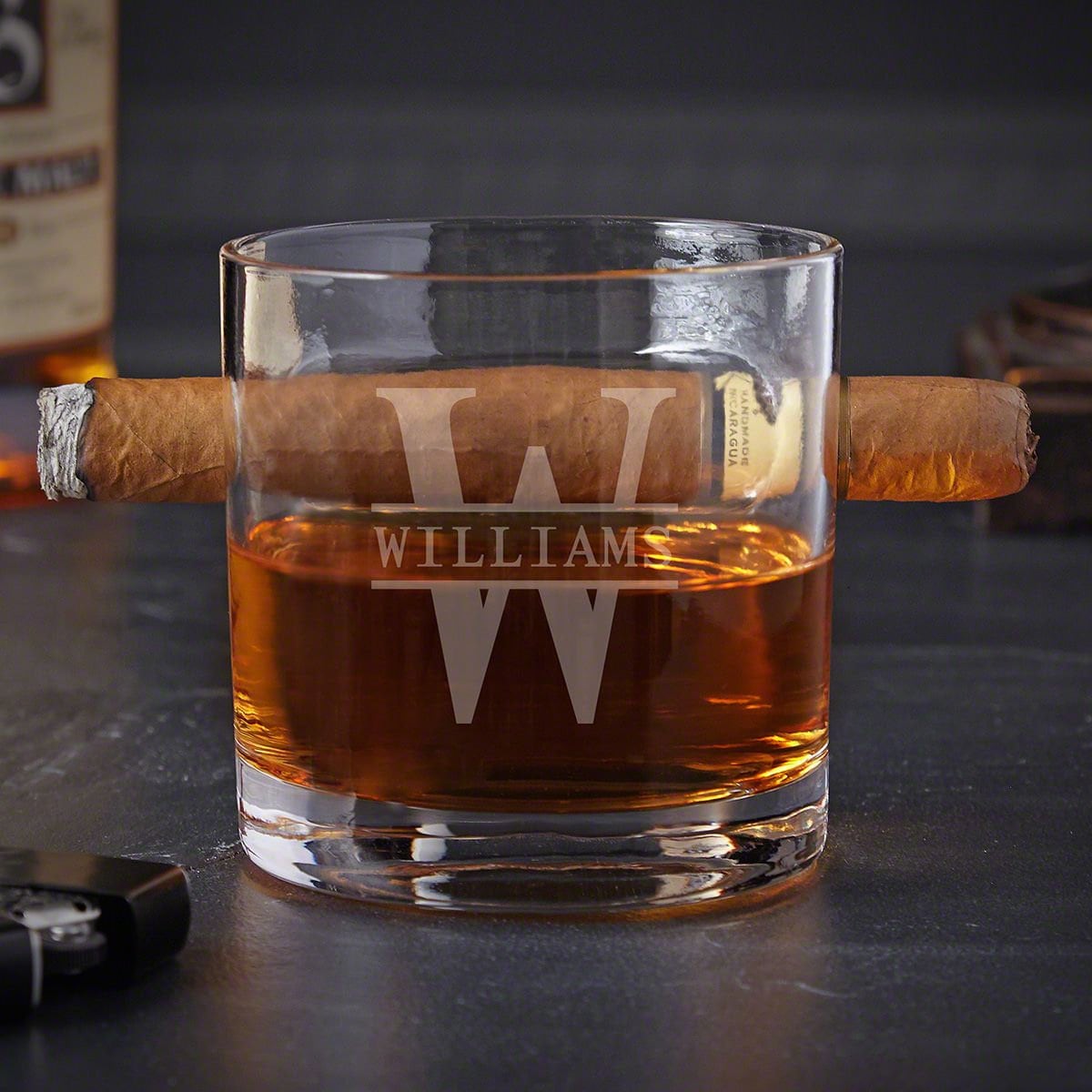 Custom Oxley Cigar Glass and Cedar - Lined Cigar Case, Brown Leather