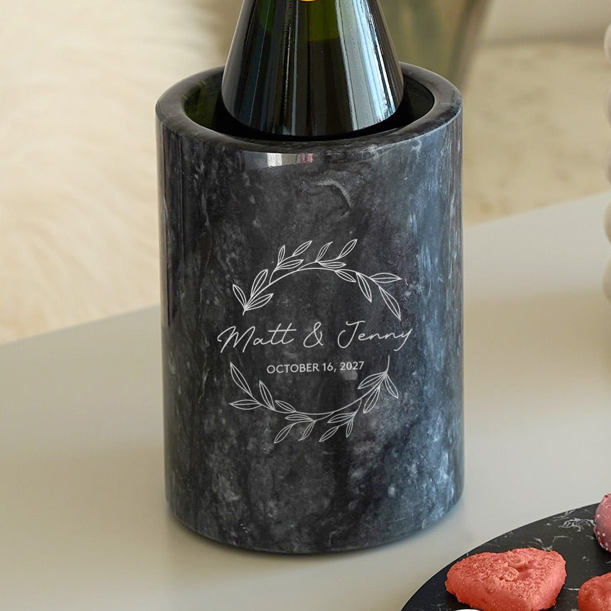 Engraved Wine Chiller with Stemless Wine Glasses Set - 5pc