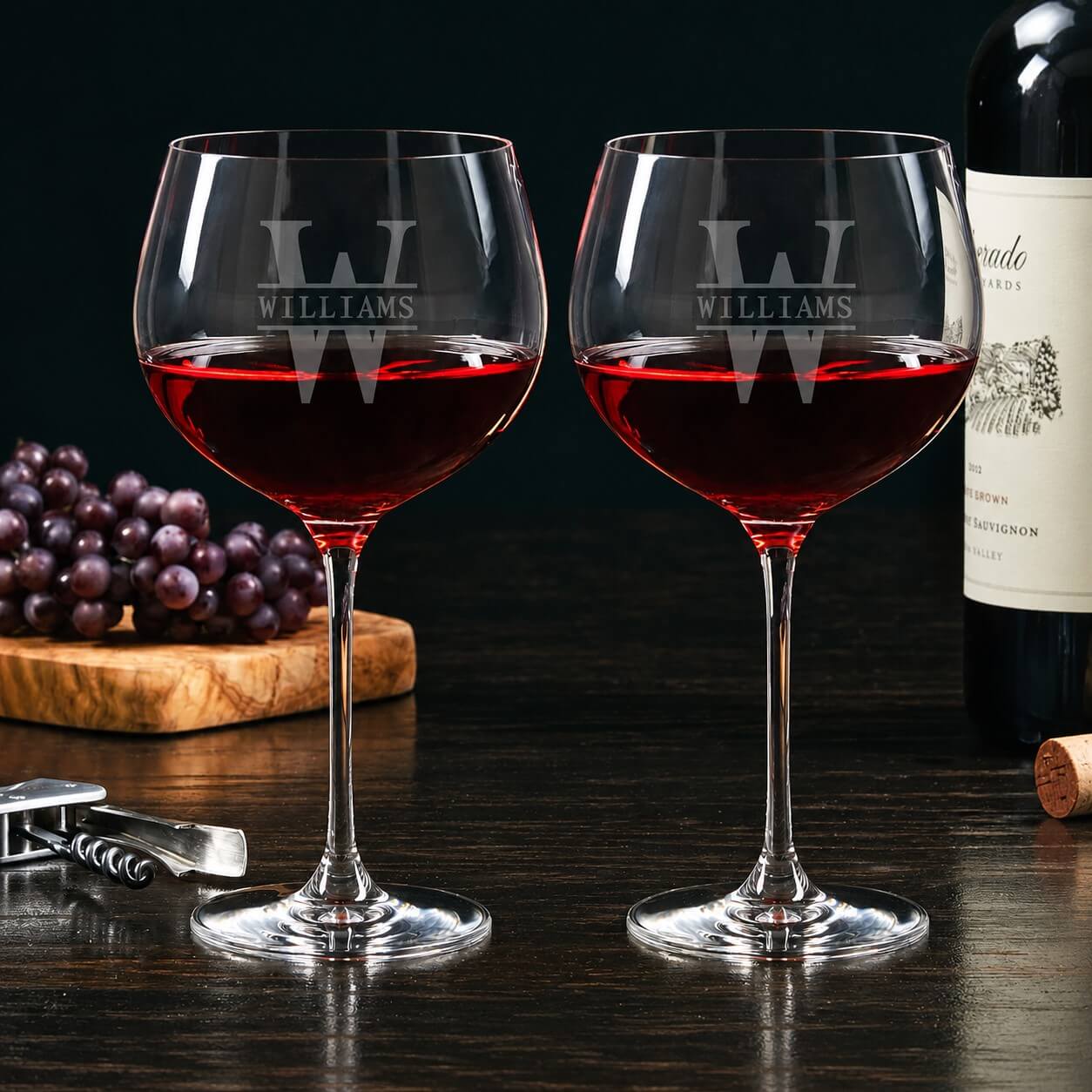 Etched Balloon Red Wine Glasses