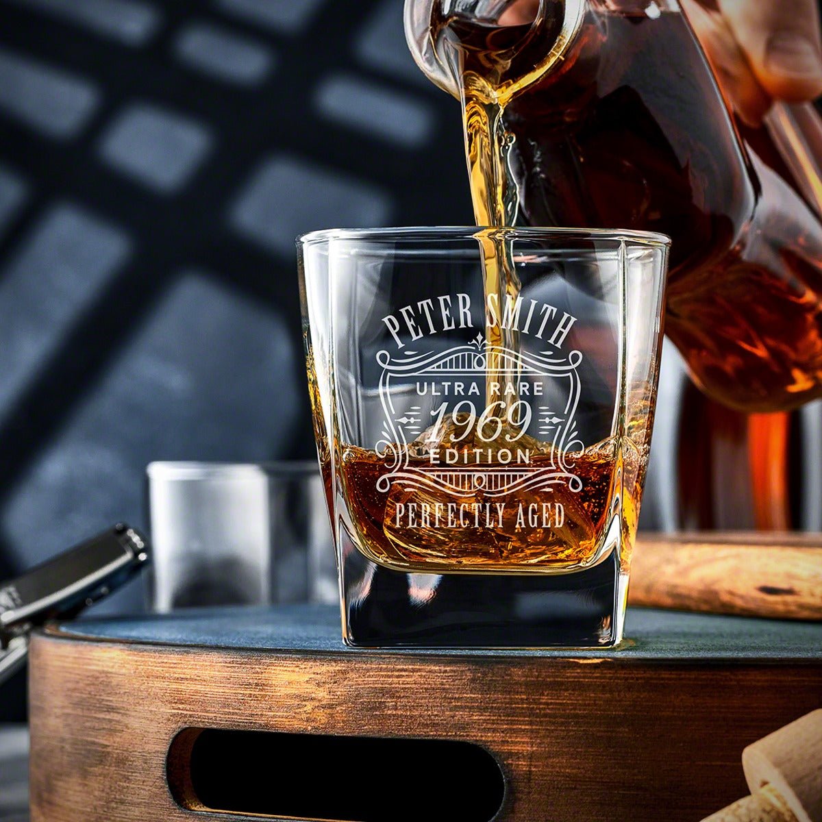Monogram Etched Whiskey Glasses, Set of 2