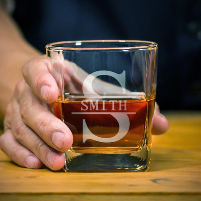 Monogrammed Square Rocks Glass