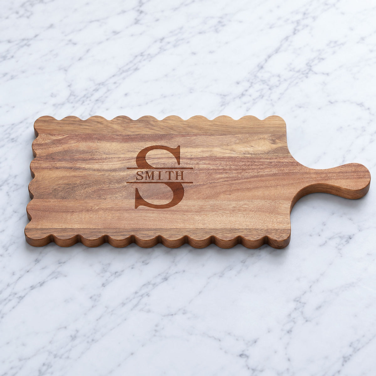 Personalized Scalloped Acacia Wood Cutting Board - 18.5 x 8 in