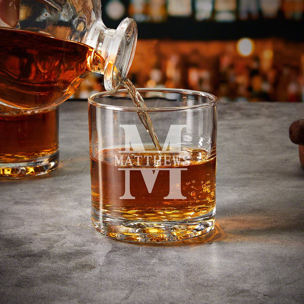 Personalized Whiskey Decanter Presentation Set with Buckman Glasses - Bar Serving Tray & Display Set