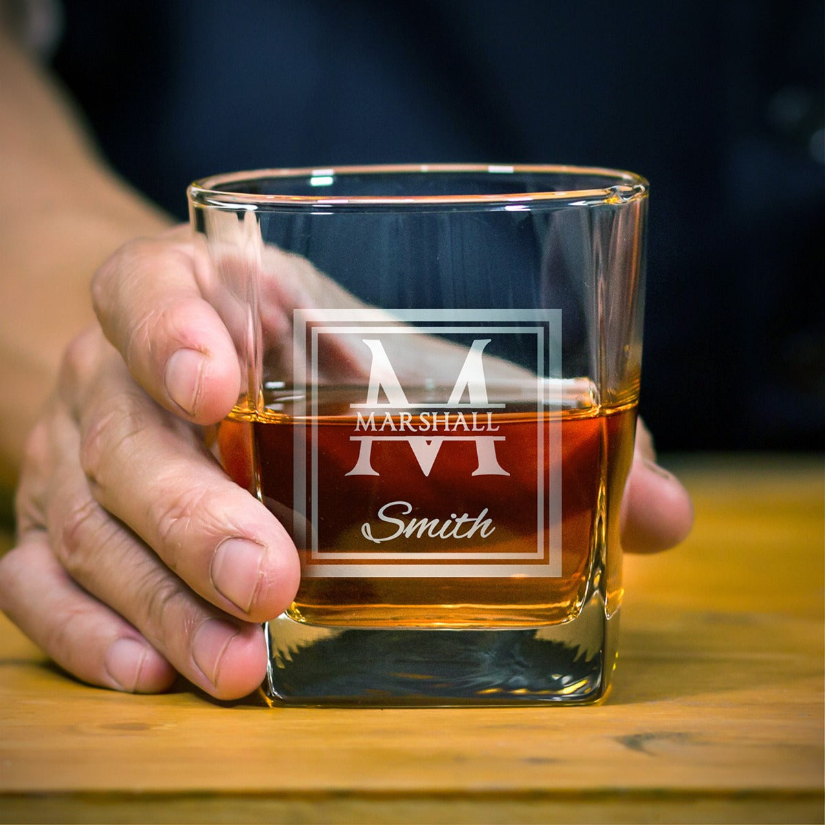 Custom Bourbon Decanter Set with 4 Square Glasses - Crafted Ebony Box