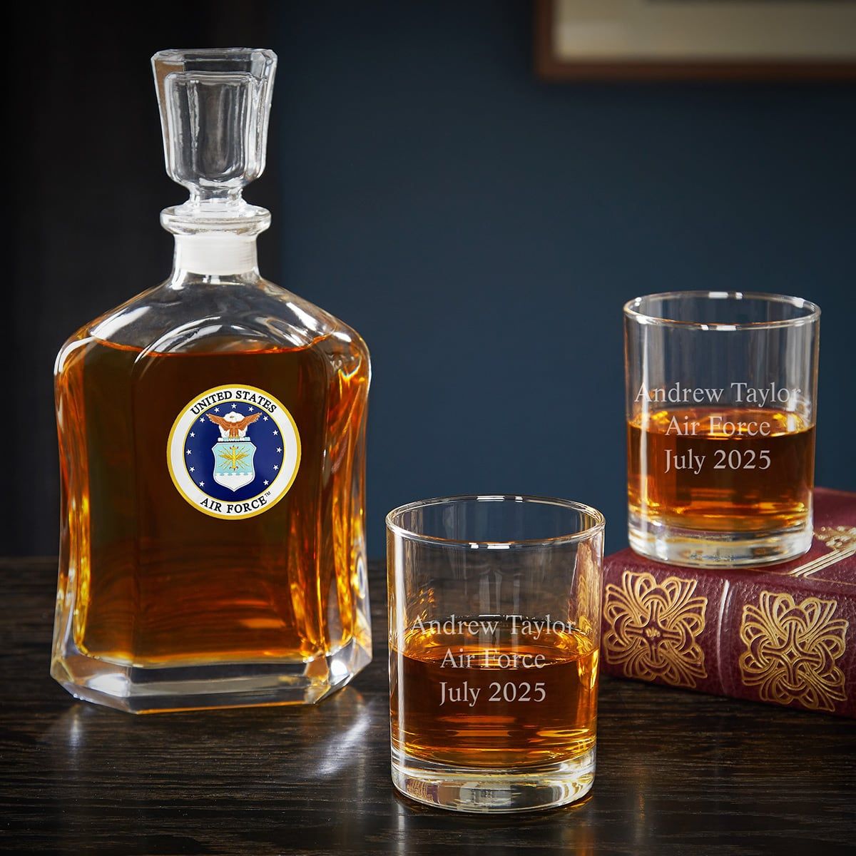 US Air Force Personalized Argos Decanter and Eastham Glasses - Gift for Air Force