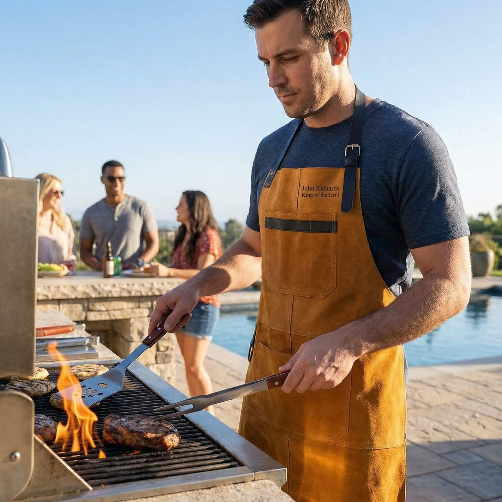 Vanguard Top Grain Multi - Pocket Leather Apron for Men