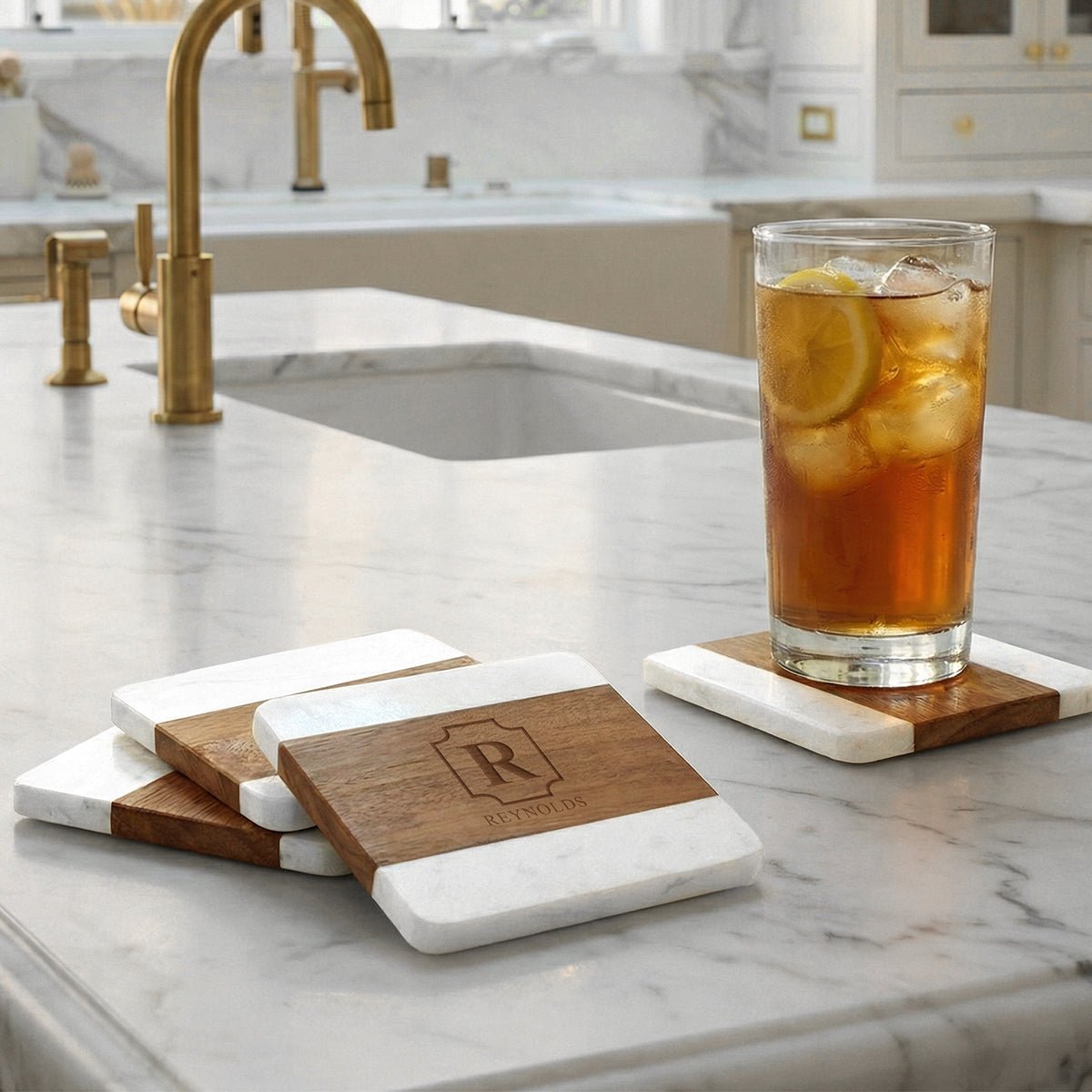 Winslow Custom Marble Coaster Set of 4, White