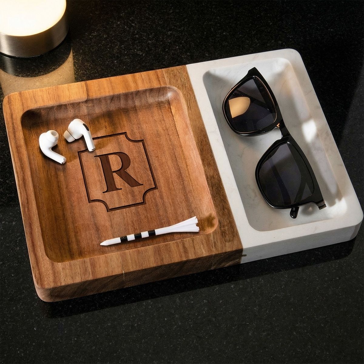 Winslow Valet Catchall Tray - Marble & Wood