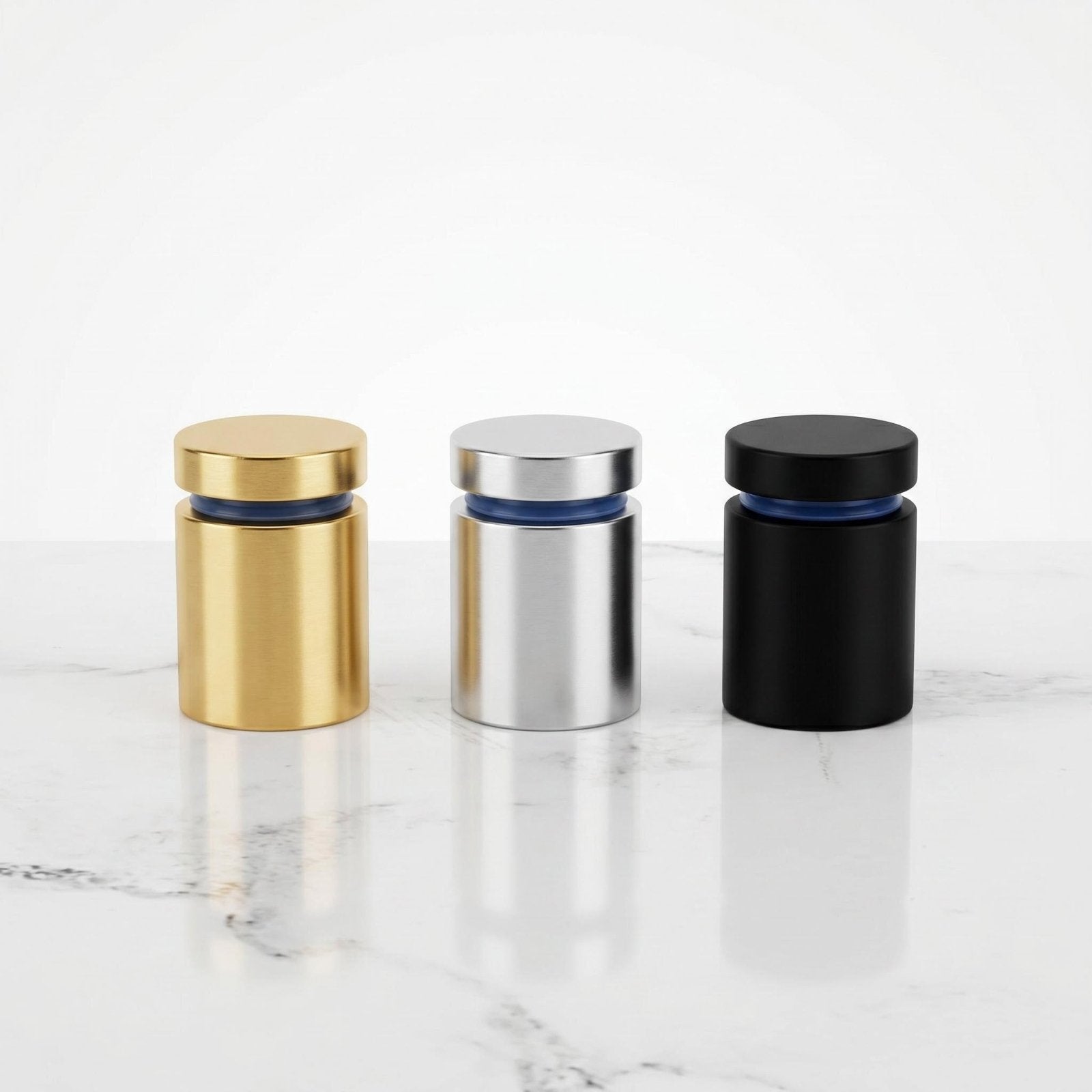 Gold, silver, and black standoff hardware options 