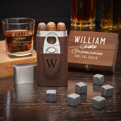 Brown Cigar Case With Whiskey Glass