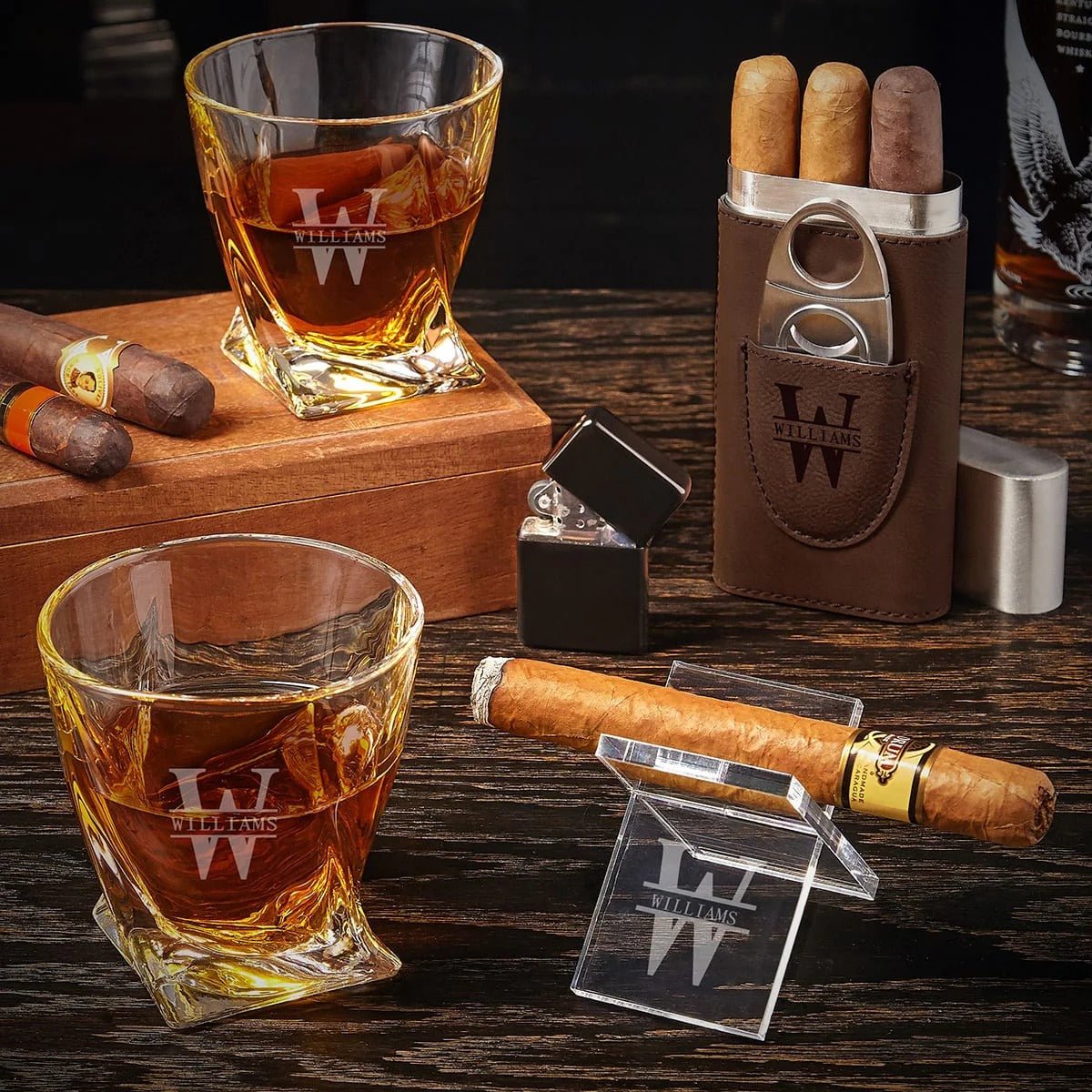 Brown Cigar Case With Whiskey Glass