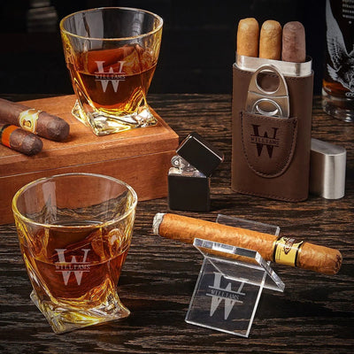 Brown Cigar Case With Whiskey Glass