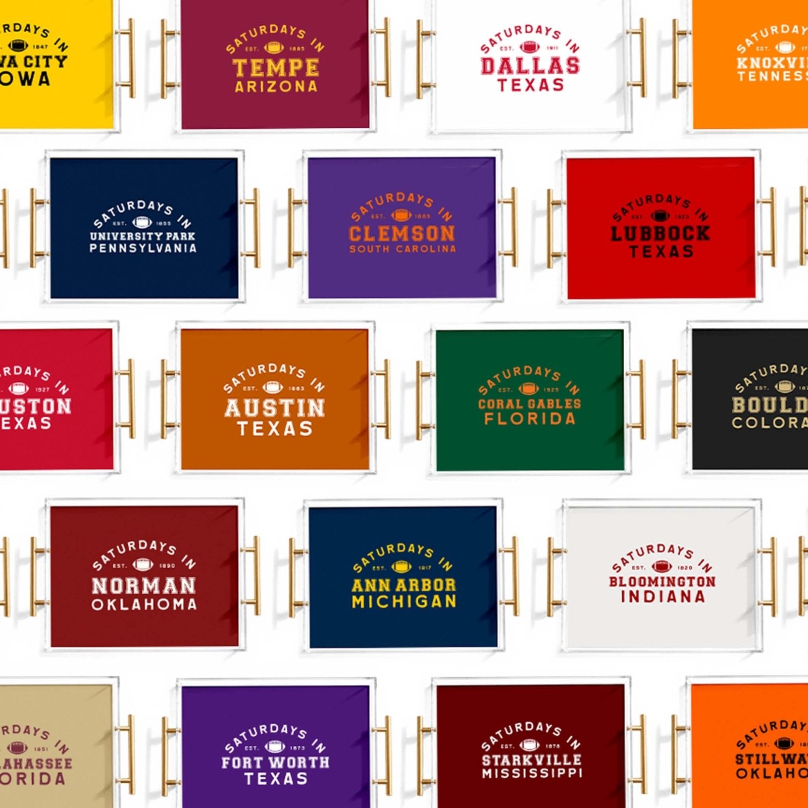 College Football Acrylic Serving Tray w/ Gold Handles