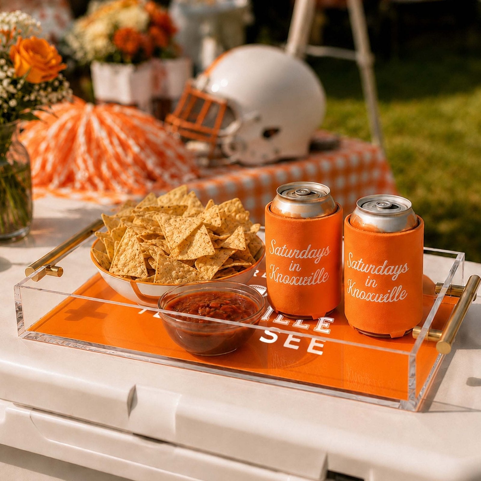 College Football Acrylic Serving Tray w/ Gold Handles