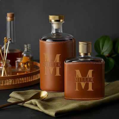Crawford Leather Whiskey Decanter & Flask - Rutherford Glasses