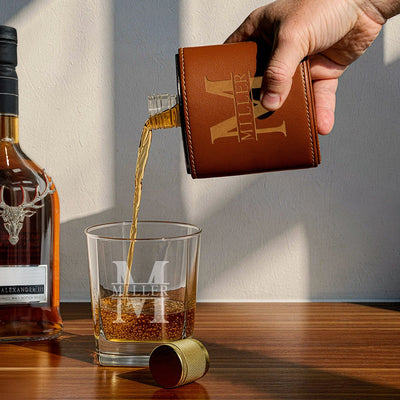 Crawford Leather Whiskey Flask - Rutherford Glasses