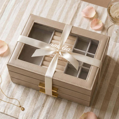 Custom Jewelry Box Organizer w/ Drawers, Champagne