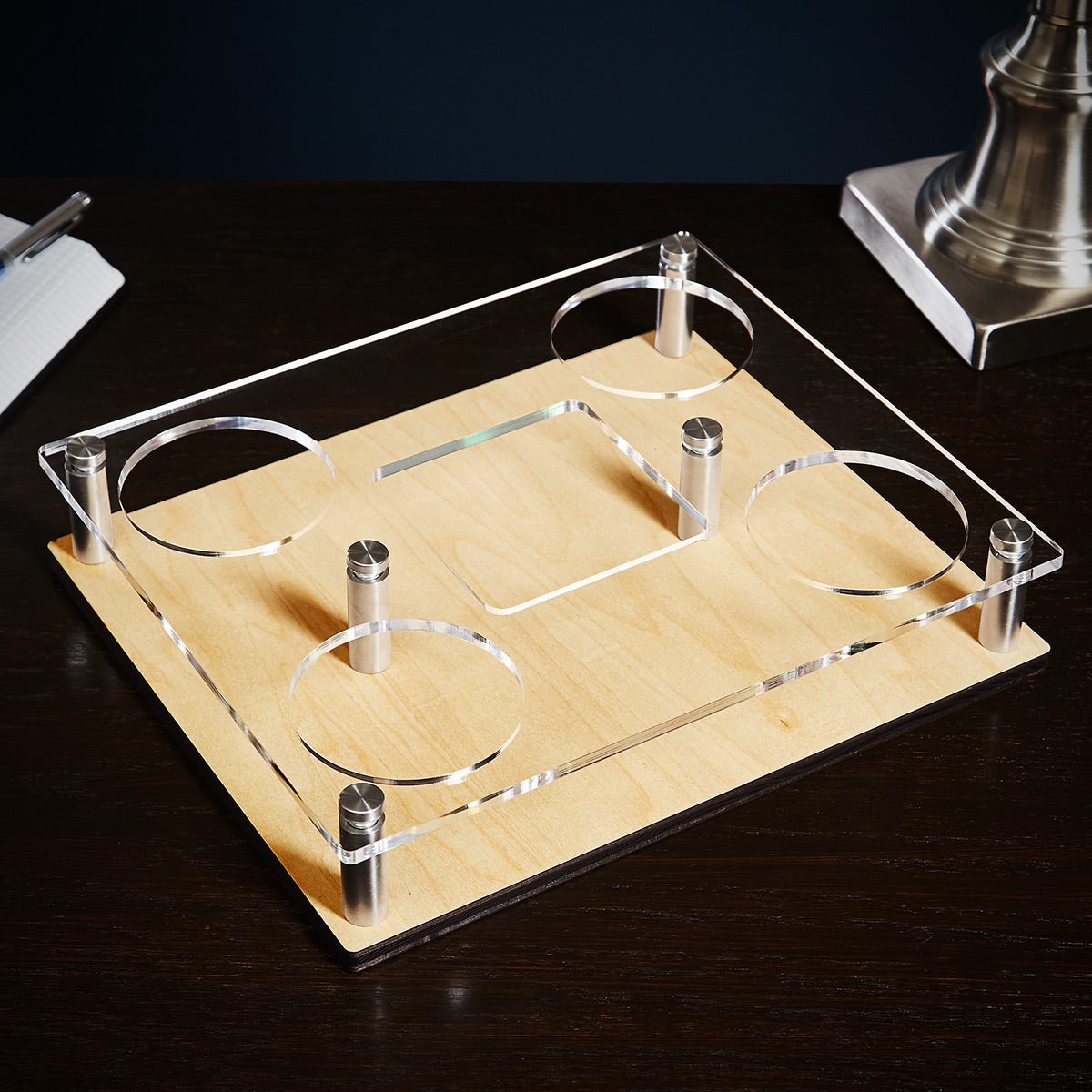 Engraved Presentation Set with Whiskey Decanter & Glasses - 6pc Bar Serving Tray & Display Set