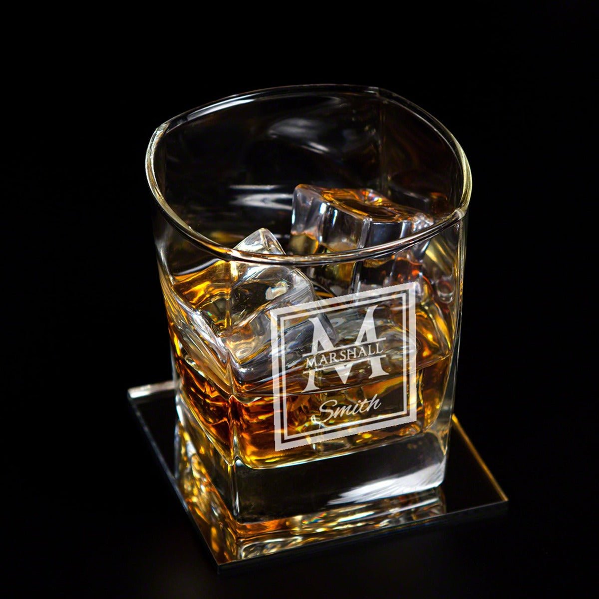 Monogram Etched Whiskey Glasses, Set of 2