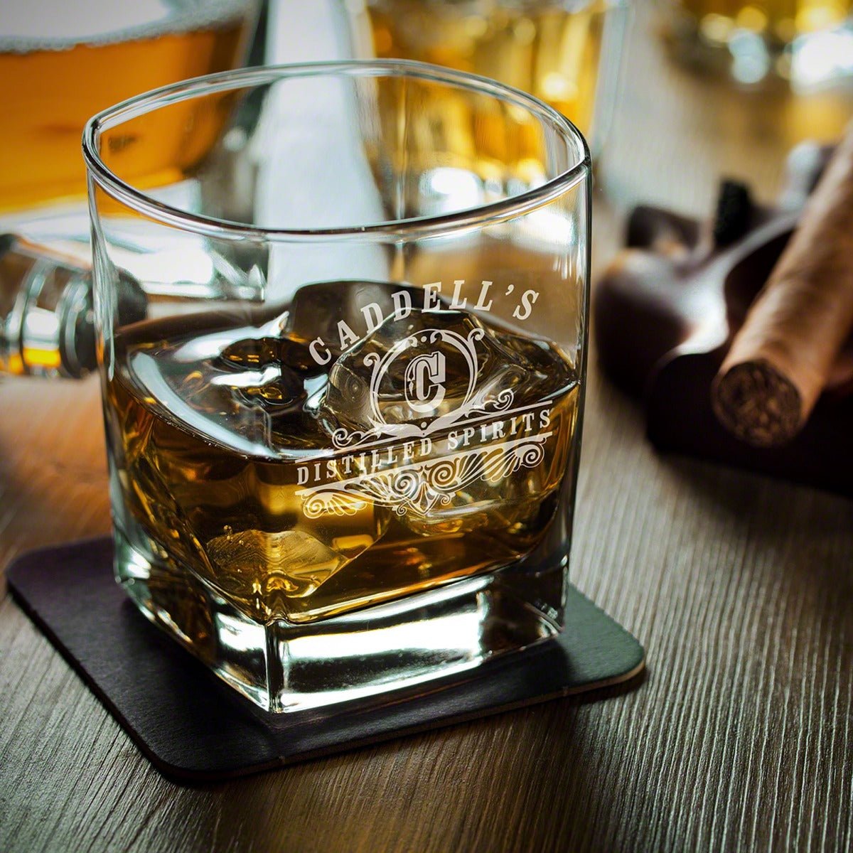 Monogrammed Square Rocks Glass