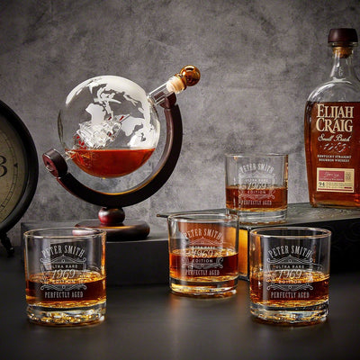 Monogrammed Whiskey Globe Decanter Set with Rocks Glasses - 5pc Quinton