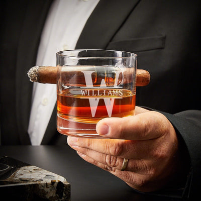 Oxley Personalized Cigar Glasses with Dante Cedar Cigar Humidor & Hygrometer 6pc