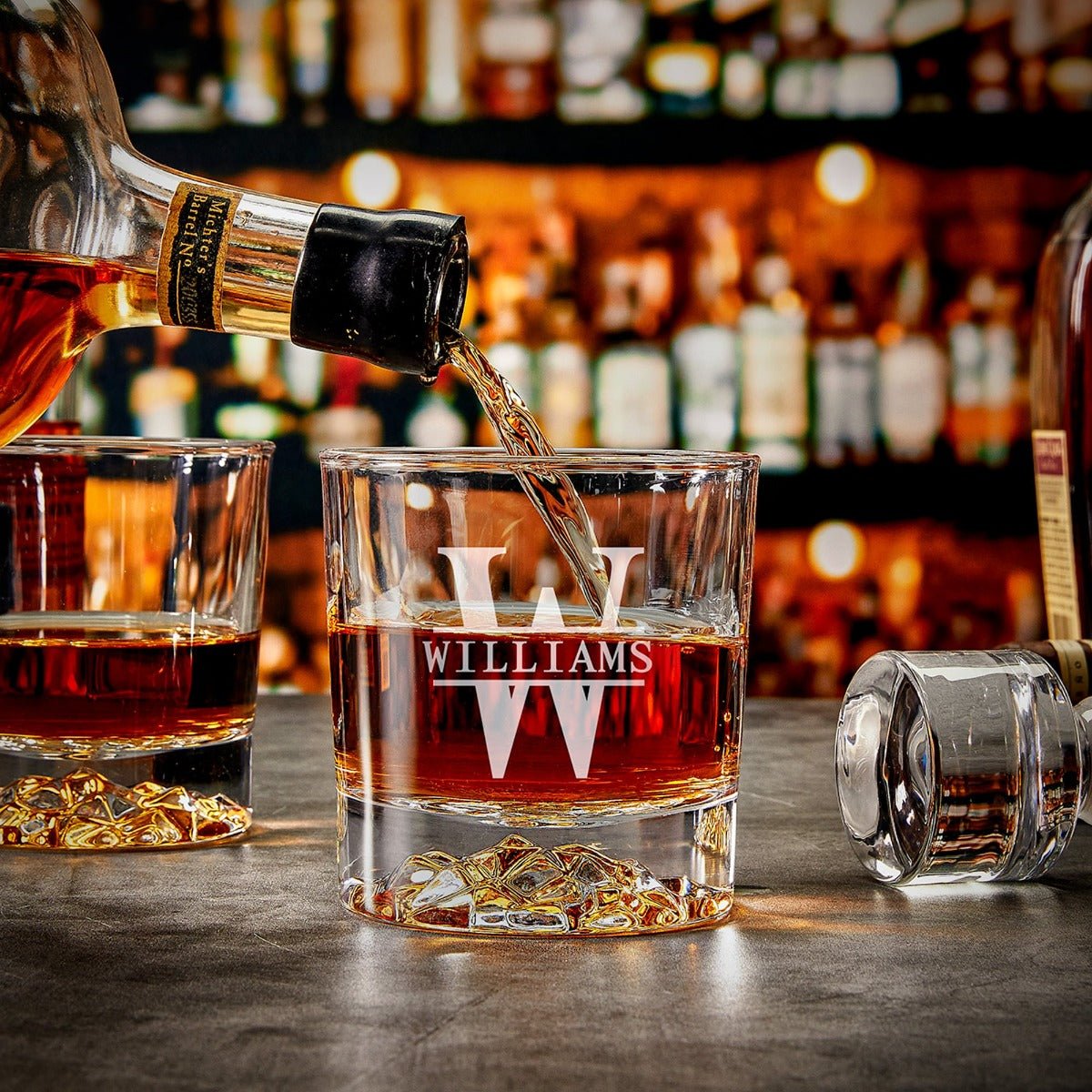 Personalized Devonshire Crystal Decanter Set with Whiskey Glasses - Ebony Black Box